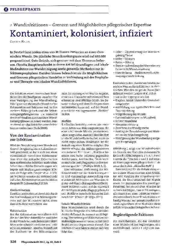Vorschauseite 1: Wundinfektionen - Grenzen und Möglichkeiten pflegerischer Expertise Kontaminiert, kolonisiert, infiziert