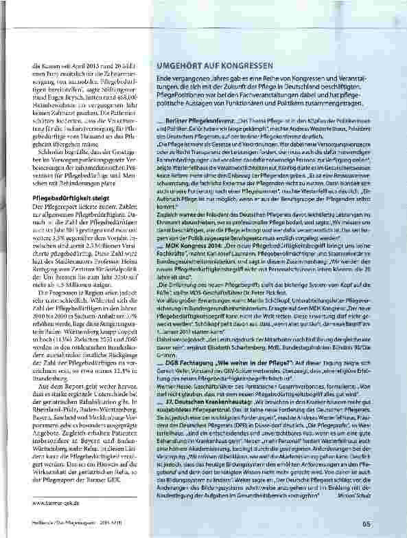 Vorschauseite 2: Pflegereport 2014 Zu wenig Zahnbehandlungen in Pflegeheimen