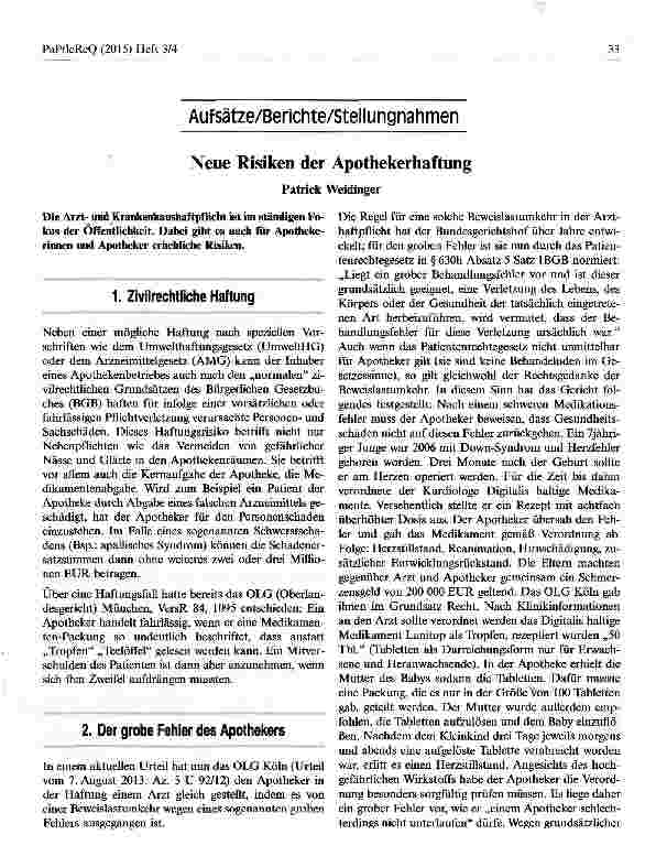 Vorschauseite 1: Neue Risiken der Apothekerhaftung