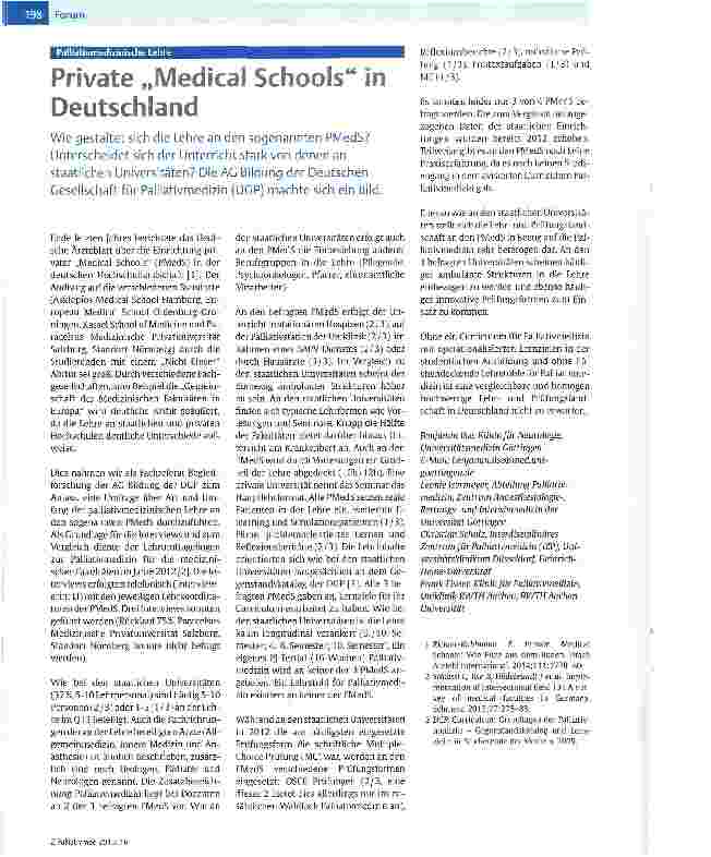 Vorschauseite 1: Private „Medical Schools in Deutschland