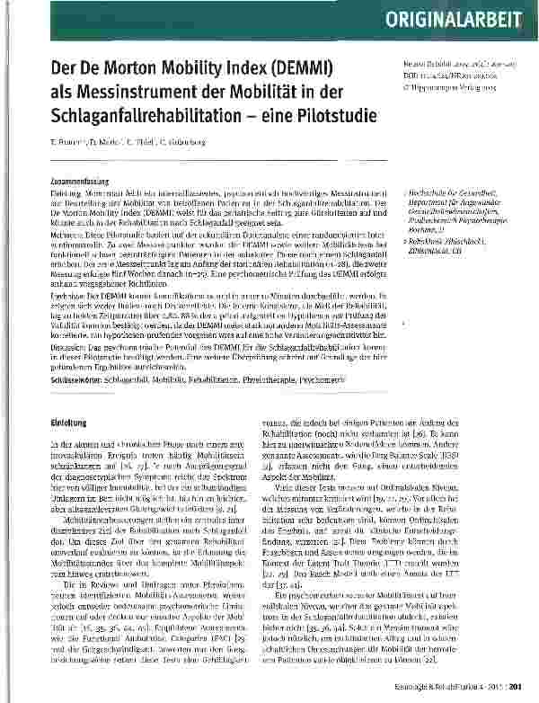 Vorschauseite 1: Der De Morton Mobility Index (DEMMI) als Messinstrument der Mobilität in der Schlaganfallrehabilitation - eine Pilotstudie