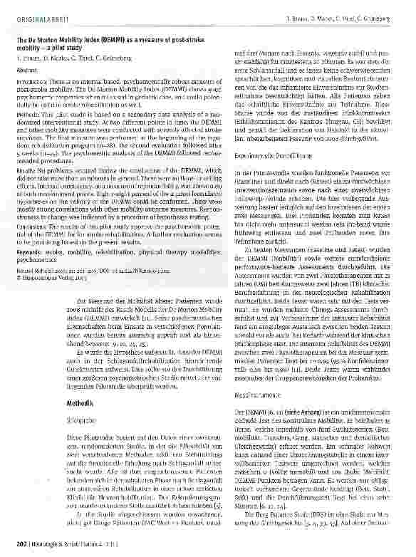 Vorschauseite 2: Der De Morton Mobility Index (DEMMI) als Messinstrument der Mobilität in der Schlaganfallrehabilitation - eine Pilotstudie