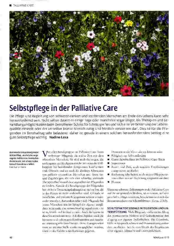 Vorschauseite 1: Selbstpflege in der Palliative Care
