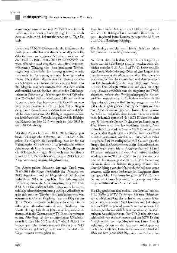 Vorschauseite 3: Mehrurlaub für Krankenpfleger ab 50 ist zulässigAGG § 7 Abs. 2, § 10 Abs. 1 und 3