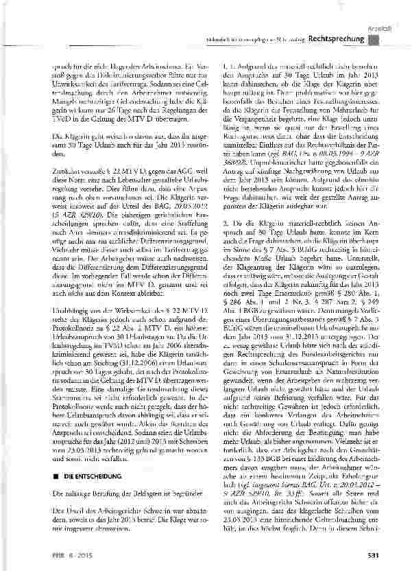 Vorschauseite 4: Mehrurlaub für Krankenpfleger ab 50 ist zulässigAGG § 7 Abs. 2, § 10 Abs. 1 und 3