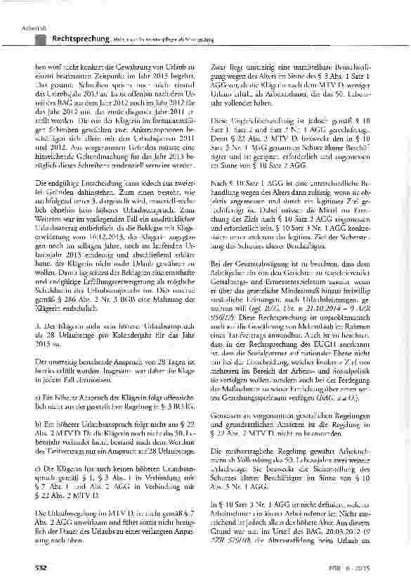 Vorschauseite 5: Mehrurlaub für Krankenpfleger ab 50 ist zulässigAGG § 7 Abs. 2, § 10 Abs. 1 und 3