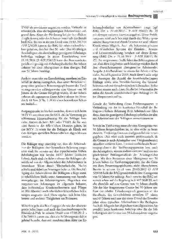 Vorschauseite 6: Mehrurlaub für Krankenpfleger ab 50 ist zulässigAGG § 7 Abs. 2, § 10 Abs. 1 und 3