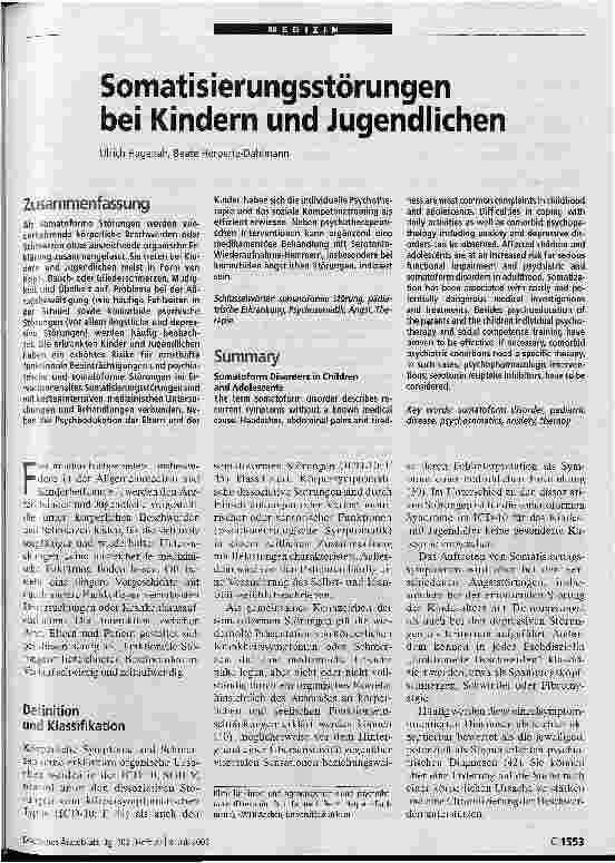 Vorschauseite 1: Somatisierungsstörungen bei Kindern und Jugendlichen
