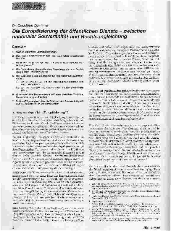 Vorschauseite 1: Die Europäisierung der öffentlichen Dienste - zwischen nationaler Souveränität und Rechtsangleichung
