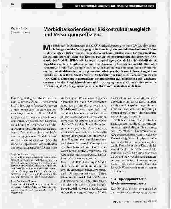 Vorschauseite 1: Morbiditätsorientierter Risikostrukturausgleich und Versorgungseffizienz