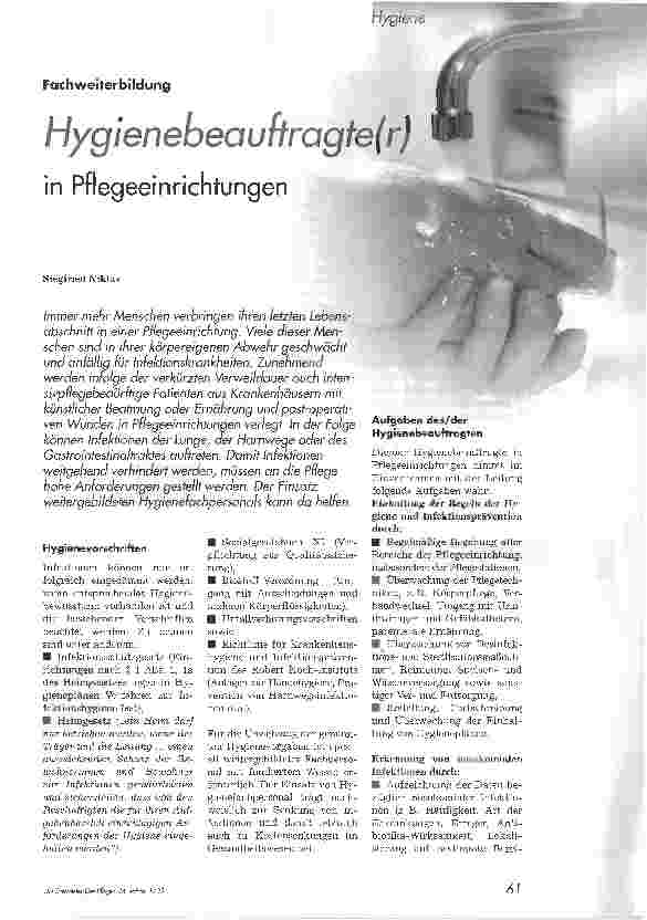 Vorschauseite 1: Hygienebeauffragte(r) in Pflegeeinrichtungen