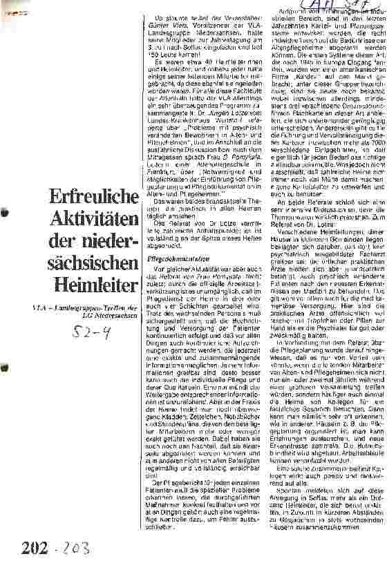 Vorschauseite 1: Erfreuliche Aktivitäten der niedersächsischen Heimleiter LVA - Landesgruppen-Treffen der LG Niedersachsen