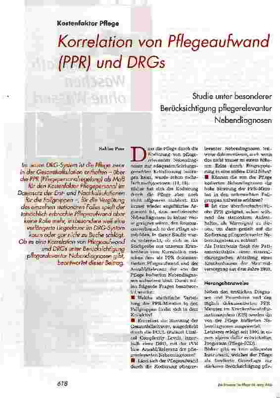 Vorschauseite 1: Korrelation von Pflegeaufwand (PPR) und DRGs
