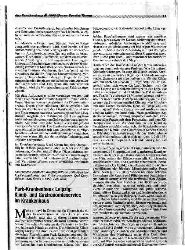 Vorschauseite 1: Park-Krankenhaus Leipzig: Klinikund Gastronomieservice im Krankenhaus.
