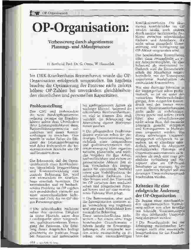 Vorschauseite 1: OP-Organisation: Verbesserung durch abgestimmte Planungsund Ablaufprozesse