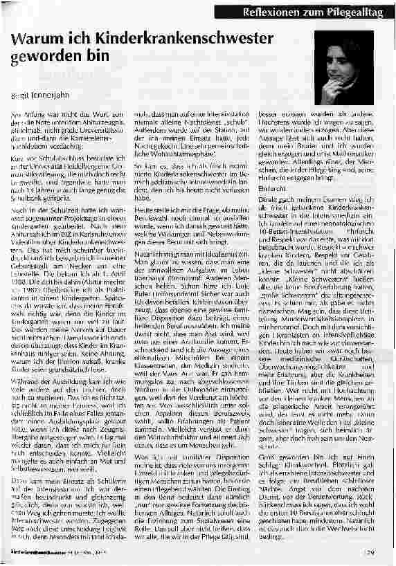 Vorschauseite 1: Reflexionen zum Pflegealltag - Warum ich Kinderkrankenschwester geworden bin