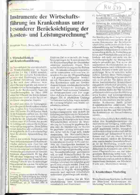Vorschauseite 1: Instrumente der Wirtschaftsführung im Krankenhaus unter besonderer Berücksichtigung der Kosten-und Leistungsrechnung