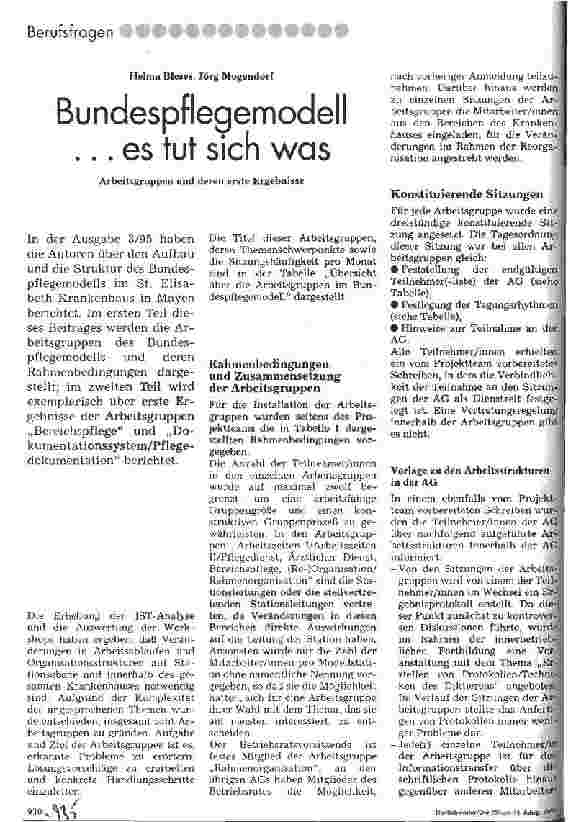 Vorschauseite 1: Bundespflegemodell. .. es tut sich was Arbeitsgruppen und deren erste Ergebnisse