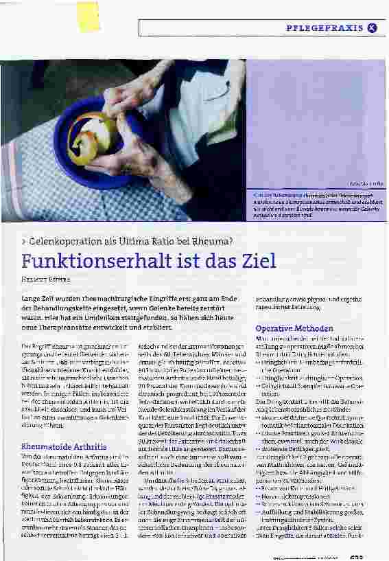 Vorschauseite 1: Gelenkoperation als Ultima Ratio bei Rheuma?Funktionserhalt ist das Ziel