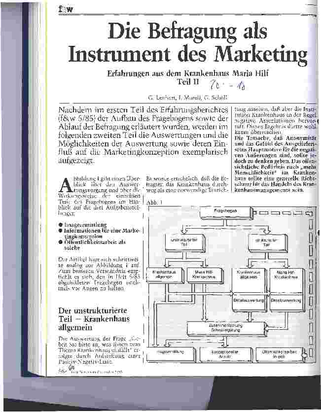 Vorschauseite 1: Die Befragung als Instrument des Marketing Erfahrungen aus dem Krankenhaus Maria Hilf - 2. Teil