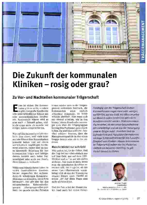 Vorschauseite 1: Die Zukunft der kommunalen Kliniken - rosig oder grau?