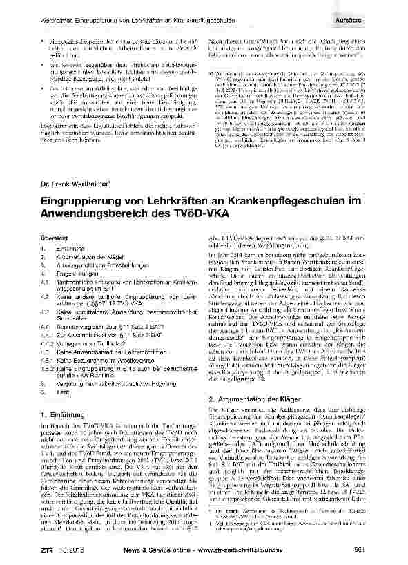Vorschauseite 1: Eingruppierung von Lehrkräften an Krankenpflegeschulen im Anwendungsbereich des TVöD-VKA