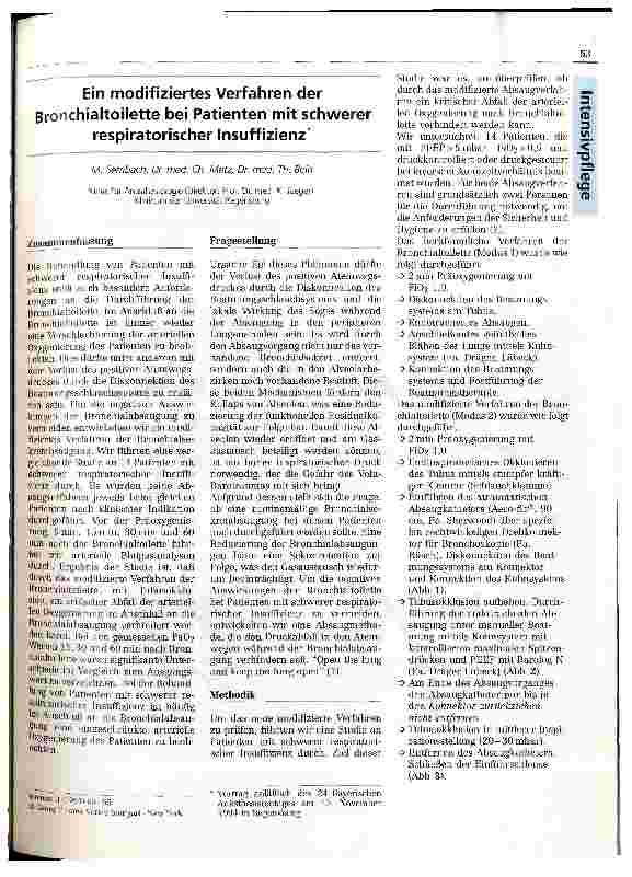 Vorschauseite 1: Ein modifiziertes Verfahren der Bronchialtoilette bei Patienten mit Schwerer respiratorischer Insuffizienz