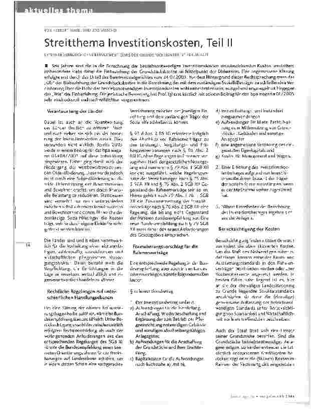 Vorschauseite 1: Streitthema Investitionskosten, Teil II