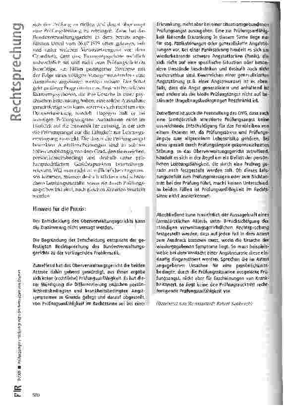 Vorschauseite 4: Prüfungsangst entschuldigt nicht das Fernbleiben vom Examen