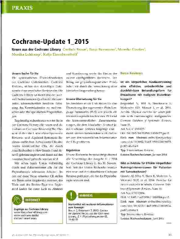 Vorschauseite 1: Cochrane-Update 1 2015 Neues aus der Cochrane Library