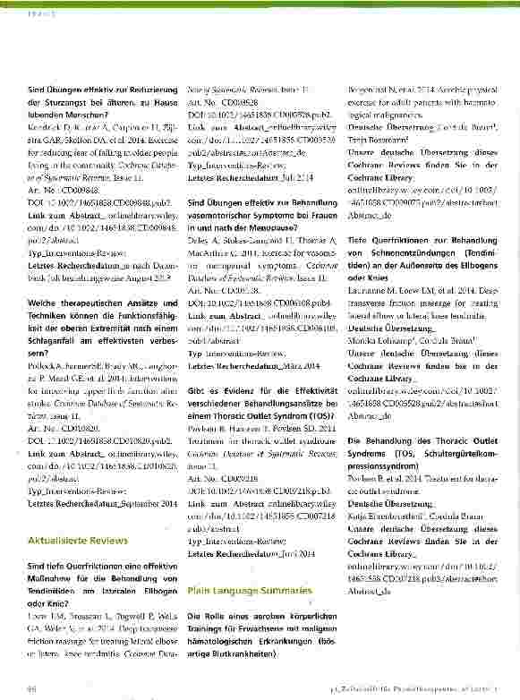 Vorschauseite 2: Cochrane-Update 1 2015 Neues aus der Cochrane Library
