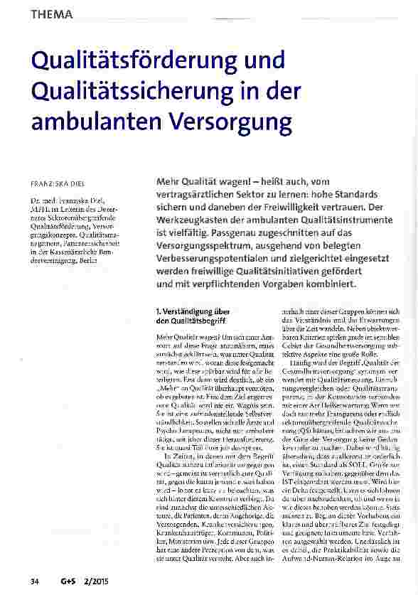 Vorschauseite 1: Qualitätsförderung und Qualitätssicherung in der ambulanten Versorgung