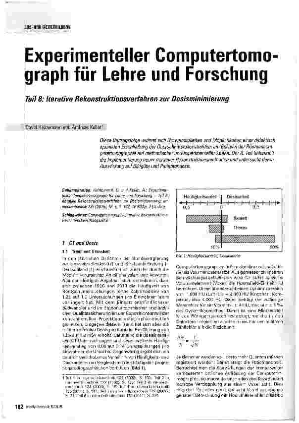 Vorschauseite 1: Experimenteller Computertomo graph für Lehre und Forschung Teil 8: aterative Rekonstruktionsverfahren zur Dosisminimierung