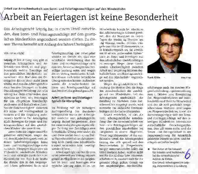 Vorschauseite 1: Arbeit an Feiertagen ist keine Besonderheit