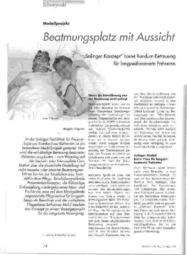 Vorschauseite 1: Beatmungsplatz mit AussichtSolinger Konzept bietet Rundum-Betreuung für langzeitbeatmete Patienten
