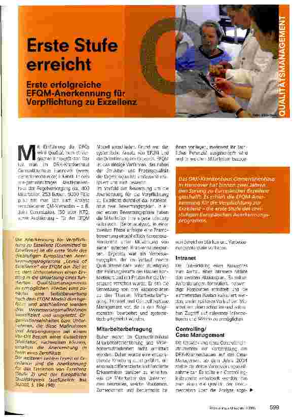 Vorschauseite 1: Erste Stufe erreichtErste erfolgreiche EFQM-Anerkennung für Verpflichtung zu Exzellenz