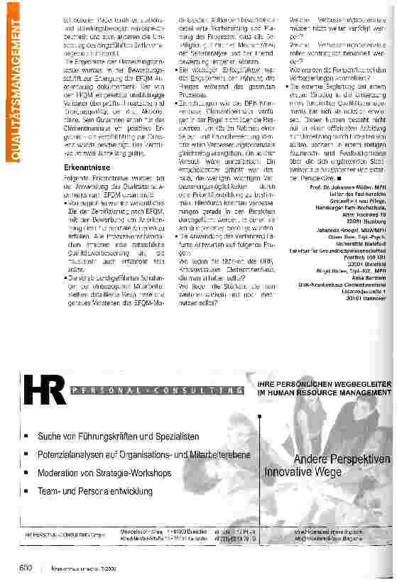 Vorschauseite 2: Erste Stufe erreichtErste erfolgreiche EFQM-Anerkennung für Verpflichtung zu Exzellenz