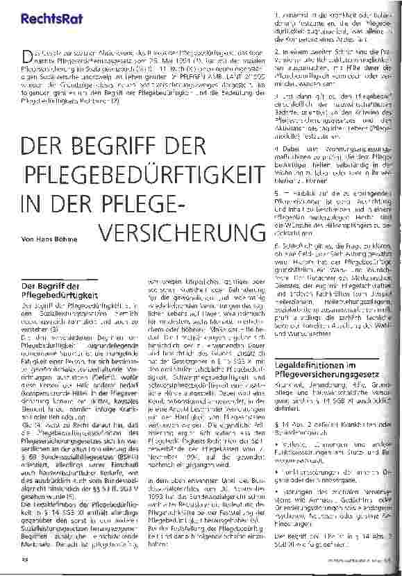 Vorschauseite 1: Der Begriff der Pflegebedürftigkeit in der Pflegeversicherung