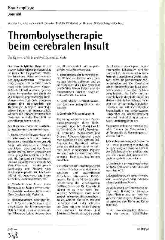 Vorschauseite 1: Thrombolysetherapie bei cerebralem Insult