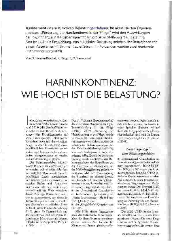 Vorschauseite 1: HARN INKONTINENZ: WIE HOCH IST DIE BELASTUNG?