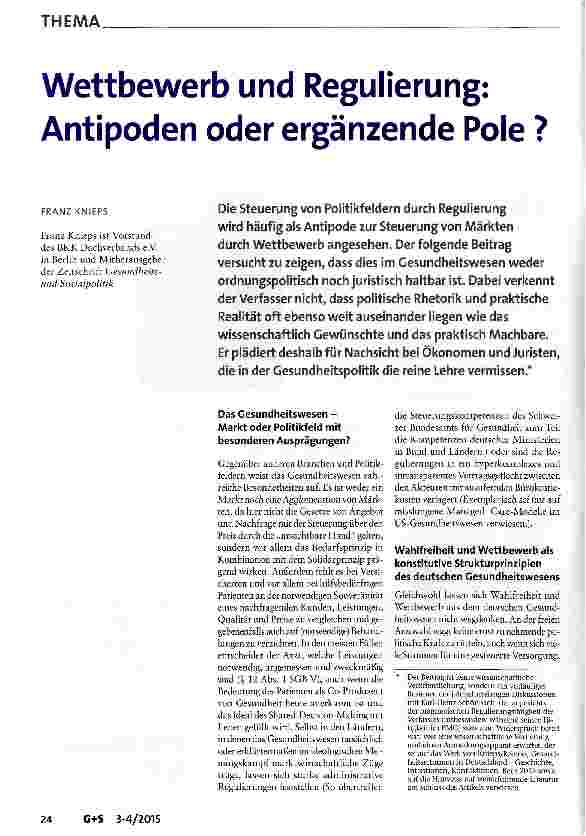 Vorschauseite 1: Wettbewerb und Regulierung: Antipoden oder ergänzende Pole ?