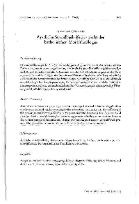 Vorschauseite 1: Ärztliche Suizidbeihilfe aus Sicht der katholischen Moraltheologie
