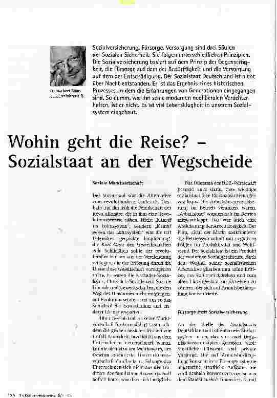 Vorschauseite 1: Wohin geht die Reise? -Sozialstaat an der Wegscheide