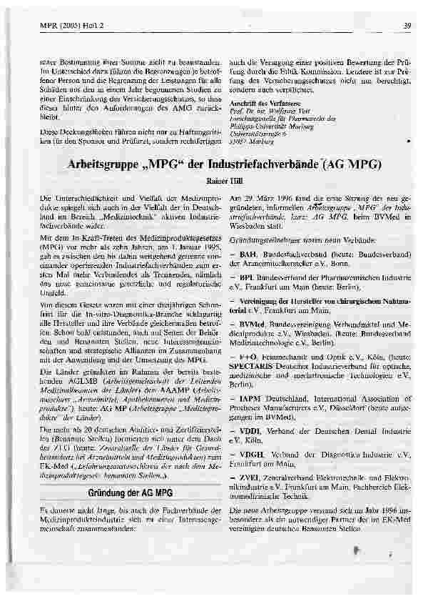 Vorschauseite 1: Arbeitsgruppe MPG der Industriefachverbände (AG MPG)