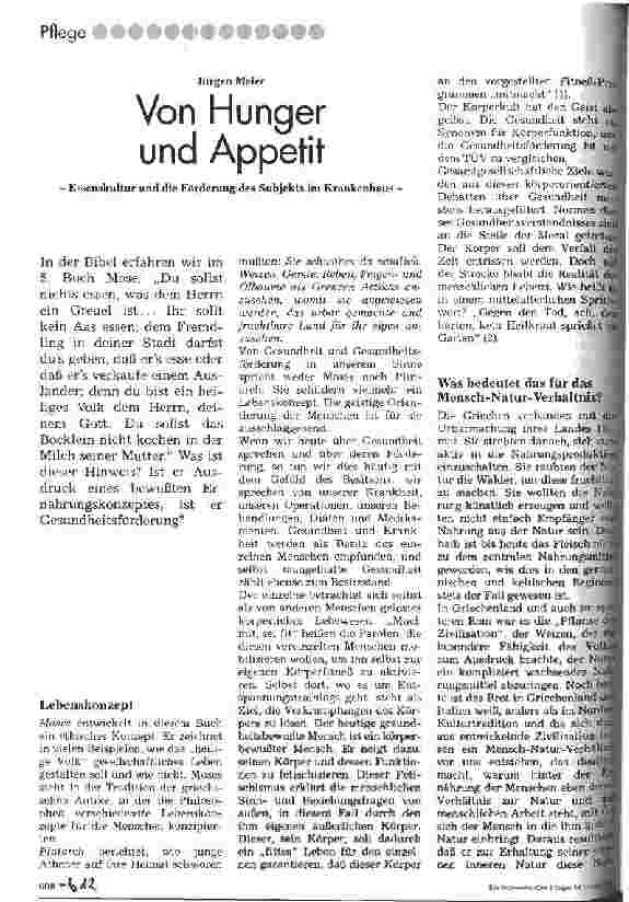 Vorschauseite 1: Von Hunger und Appetit Essenskultur und die Förderung des Subjektes Krankenhaus