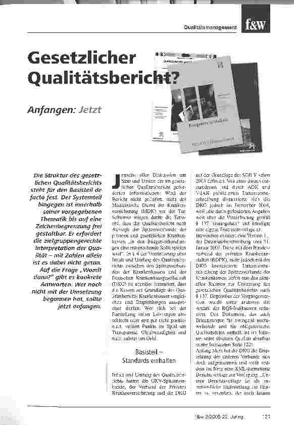 Vorschauseite 1: Gesetzlicher Qualitätsbericht? Anfangen: Jetzt