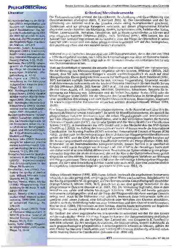 Vorschauseite 4: Zur aktuellen Lage der pflegesensitiven Outcomemessung -eine Übersicht