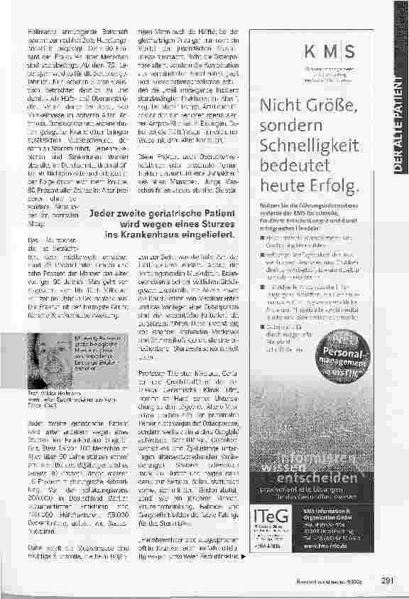Vorschauseite 2: Mit wenig Aufwand viel erreichen. Schenkelhalsfraktur:Zu viele Patienten werden pflegebedürftig