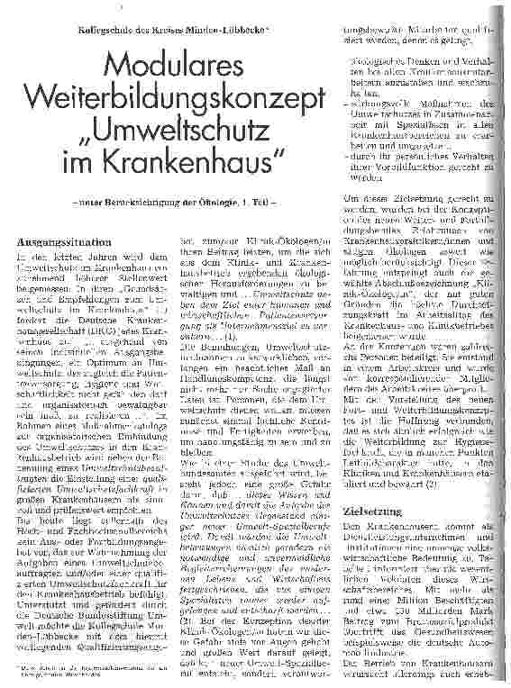 Vorschauseite 1: Modulares Weiterbildungskonzept Umweltschutz im Krankenhaus - unter Berücksichtigung der Ökologie, 1. Teil -