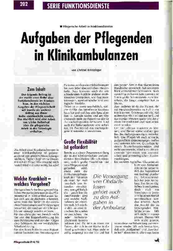 Vorschauseite 1: Aufgaben der Pflegenden in Klinikambulanzen Pflegerische Arbeit in Funktionsdiensten